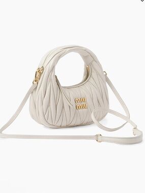 Second Hand Miu Miu Cream Quilted Matelassé Mini hand Bag with Gold Hardware